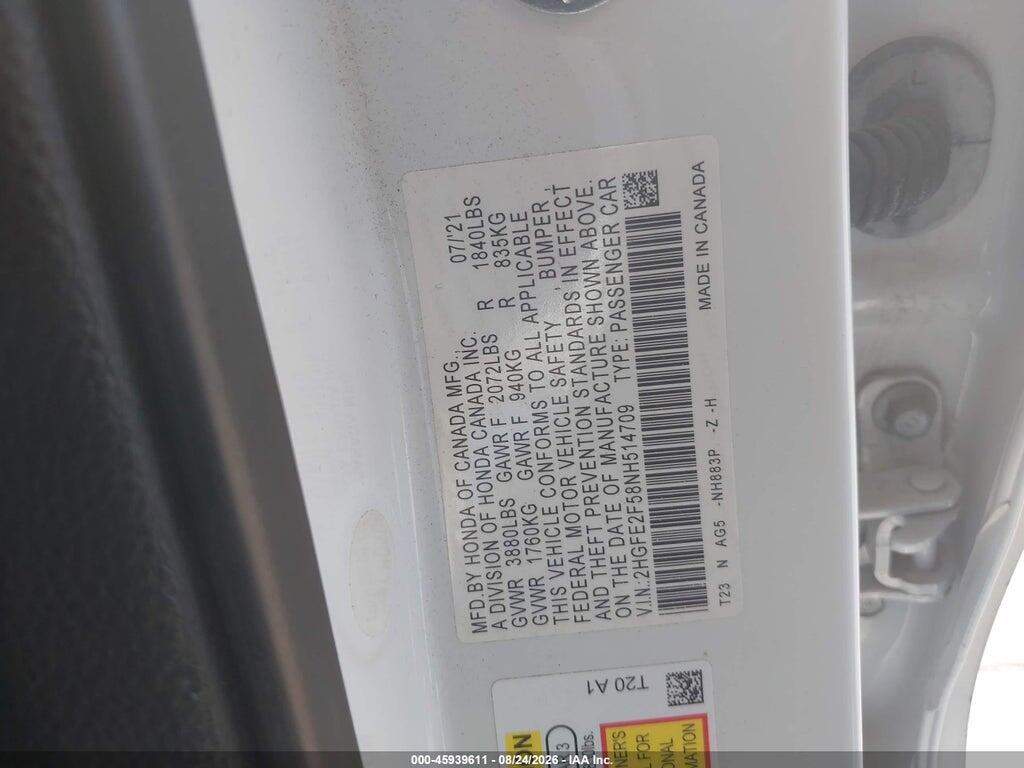 2HGFE2F58NH514709 2022 HONDA CIVIC photo no. 9