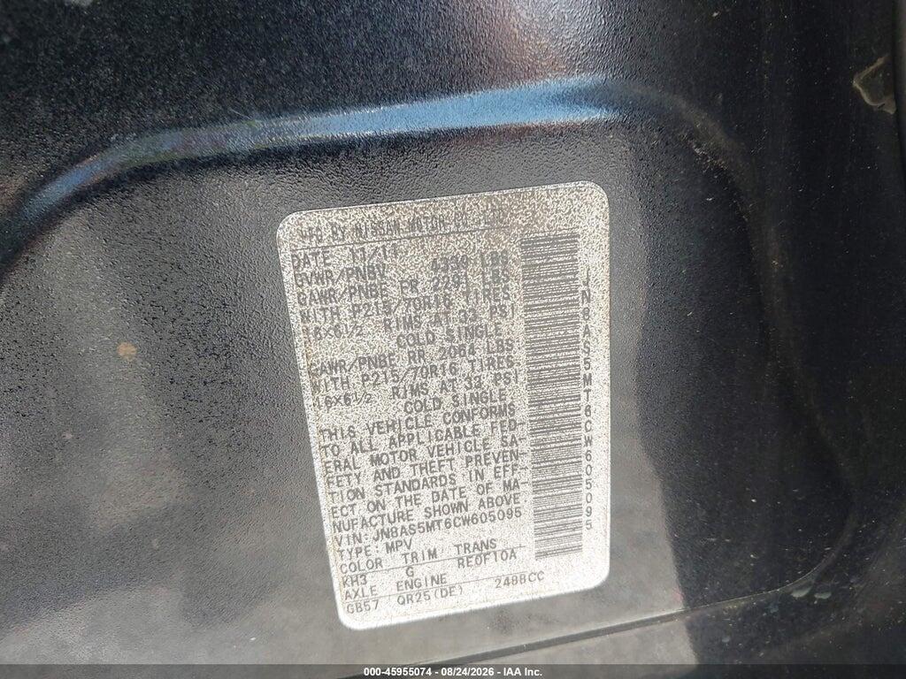 JN8AS5MT6CW605095 2012 NISSAN ROGUE photo no. 9