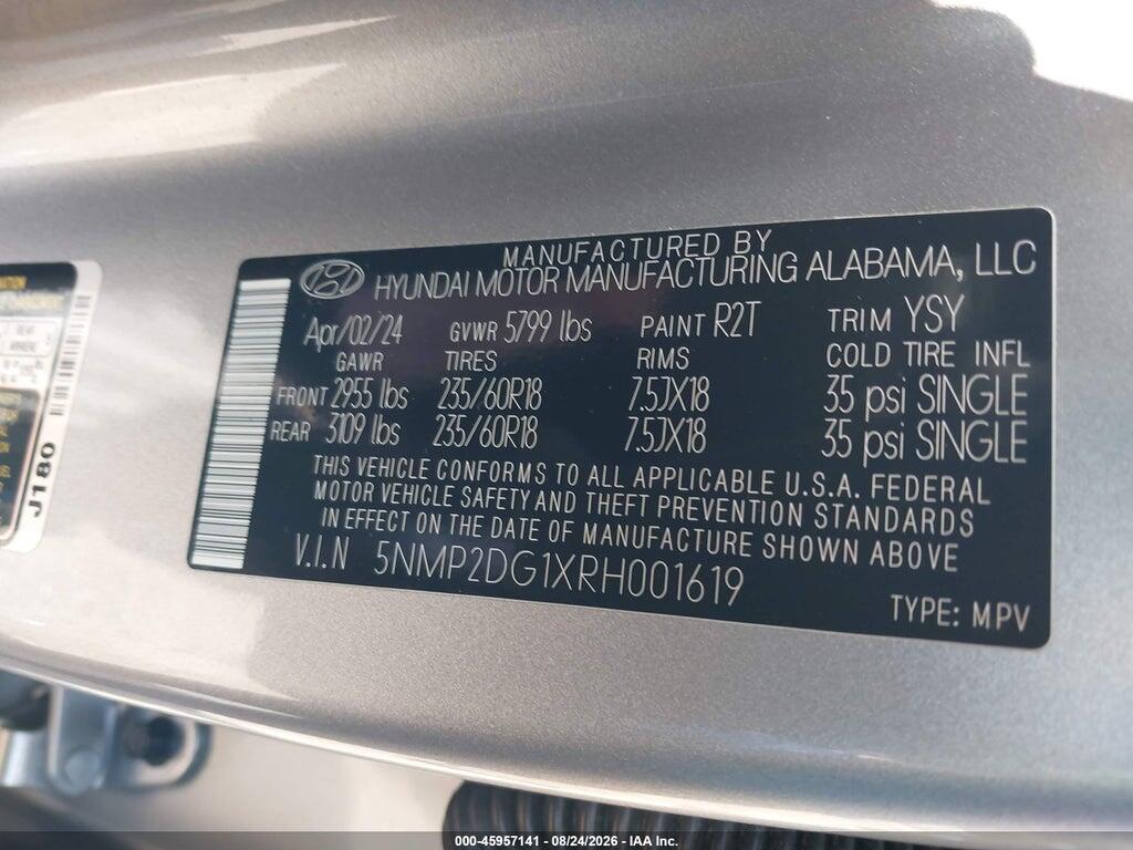 5NMP2DG1XRH001619 2024 HYUNDAI SANTA FE HYBRID photo no. 9