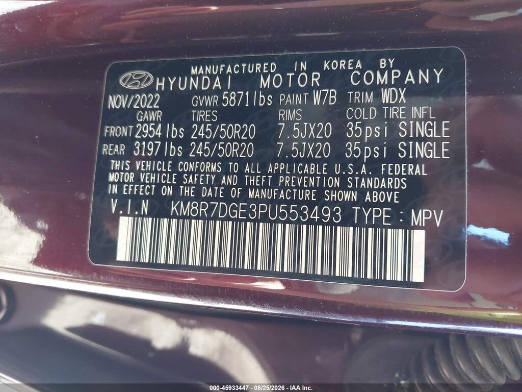 KM8R7DGE3PU553493 2023 HYUNDAI PALISADE photo no. 9
