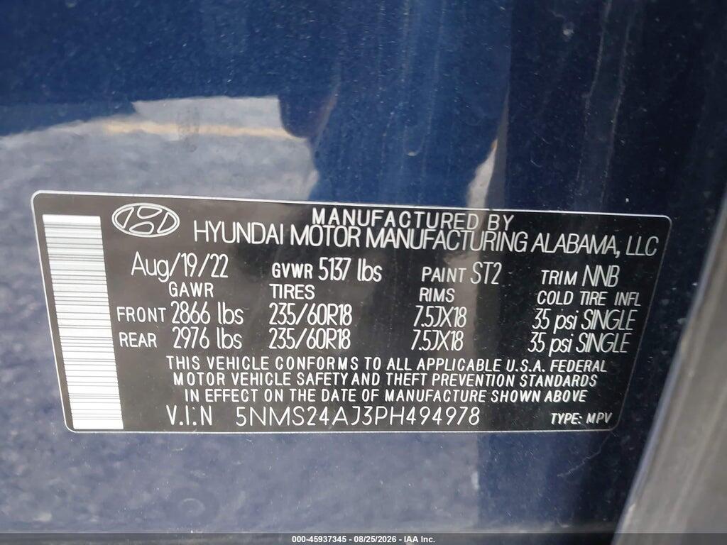 5NMS24AJ3PH494978 2023 HYUNDAI SANTA FE photo no. 9