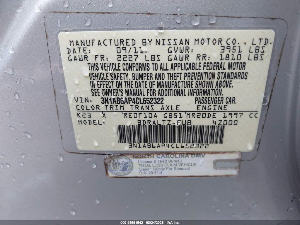 3N1AB6AP4CL652322 2012 NISSAN SENTRA photo no. 9