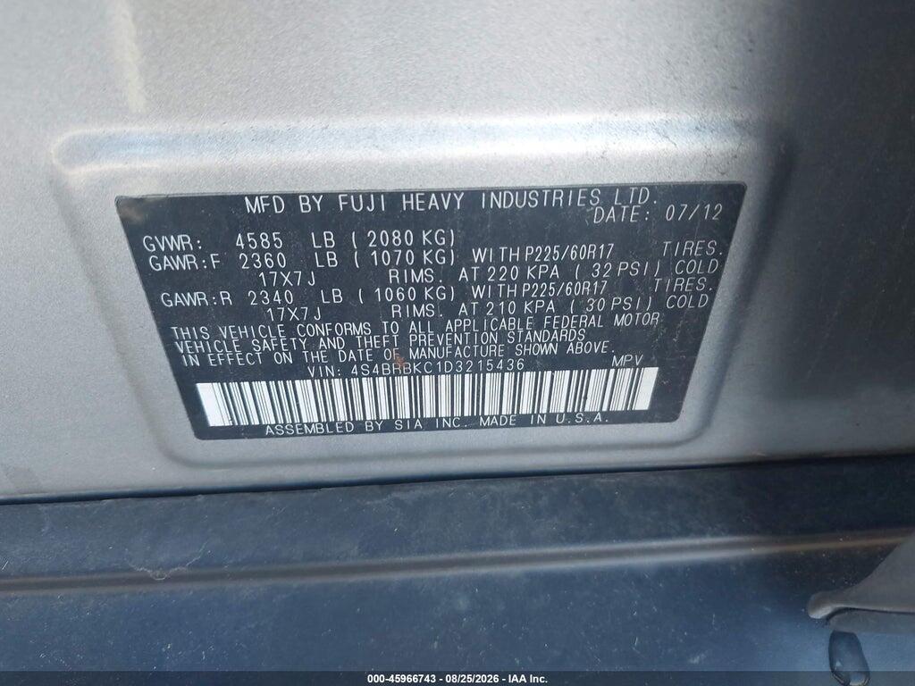 4S4BRBKC1D3215436 2013 SUBARU OUTBACK photo no. 9