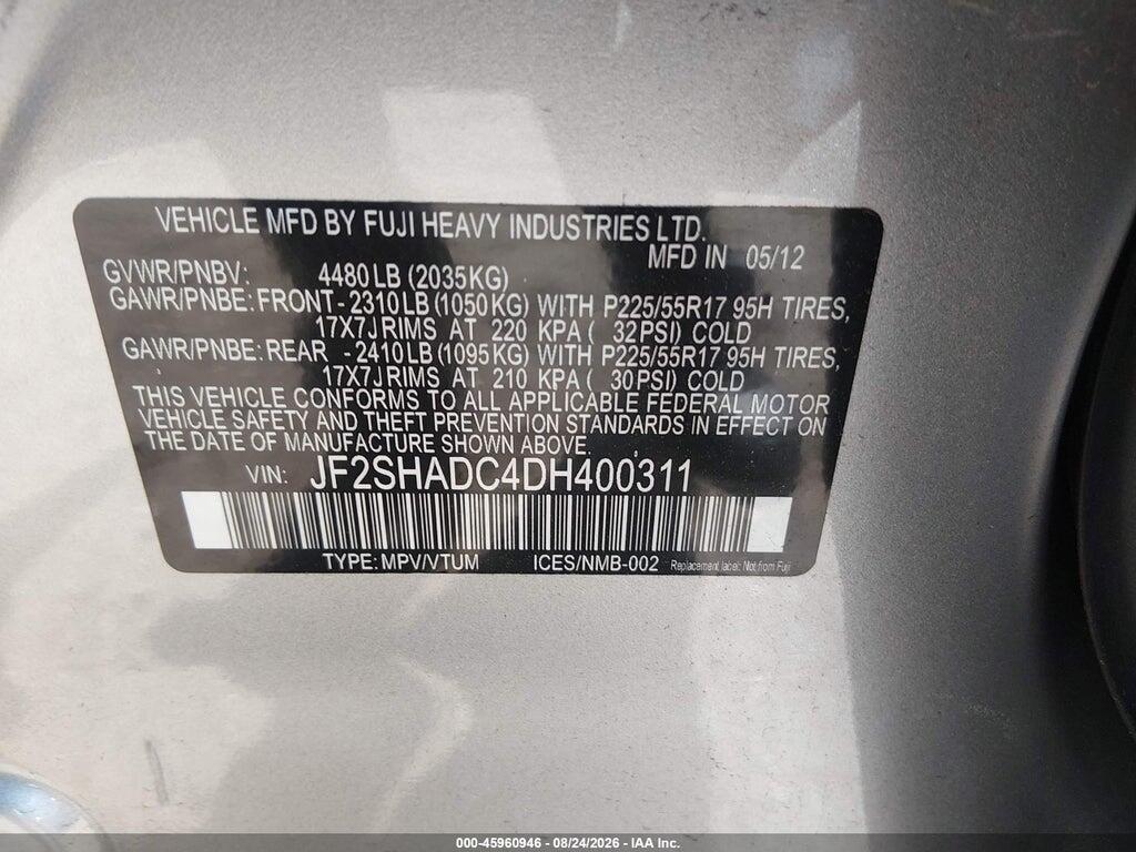 JF2SHADC4DH400311 2013 SUBARU FORESTER photo no. 9