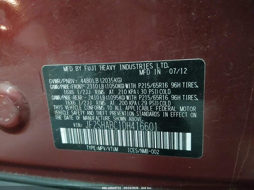 JF2SHABC1DH416601 2013 SUBARU FORESTER photo no. 9