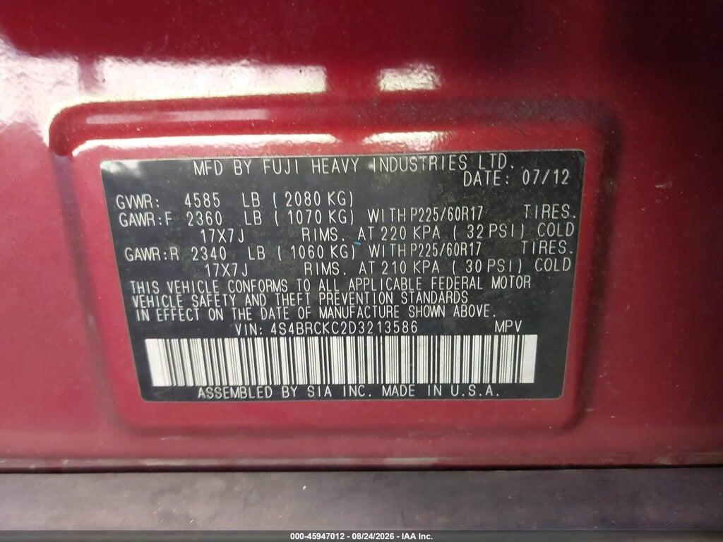 4S4BRCKC2D3213586 2013 SUBARU OUTBACK photo no. 9