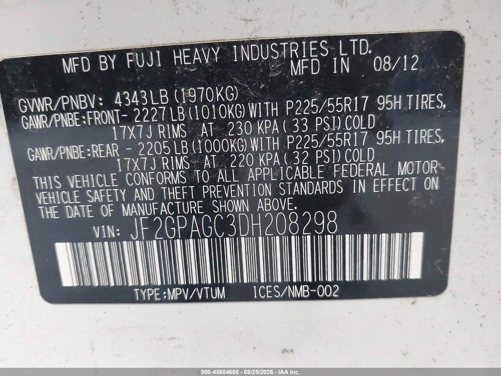 JF2GPAGC3DH208298 2013 SUBARU XV CROSSTREK photo no. 9