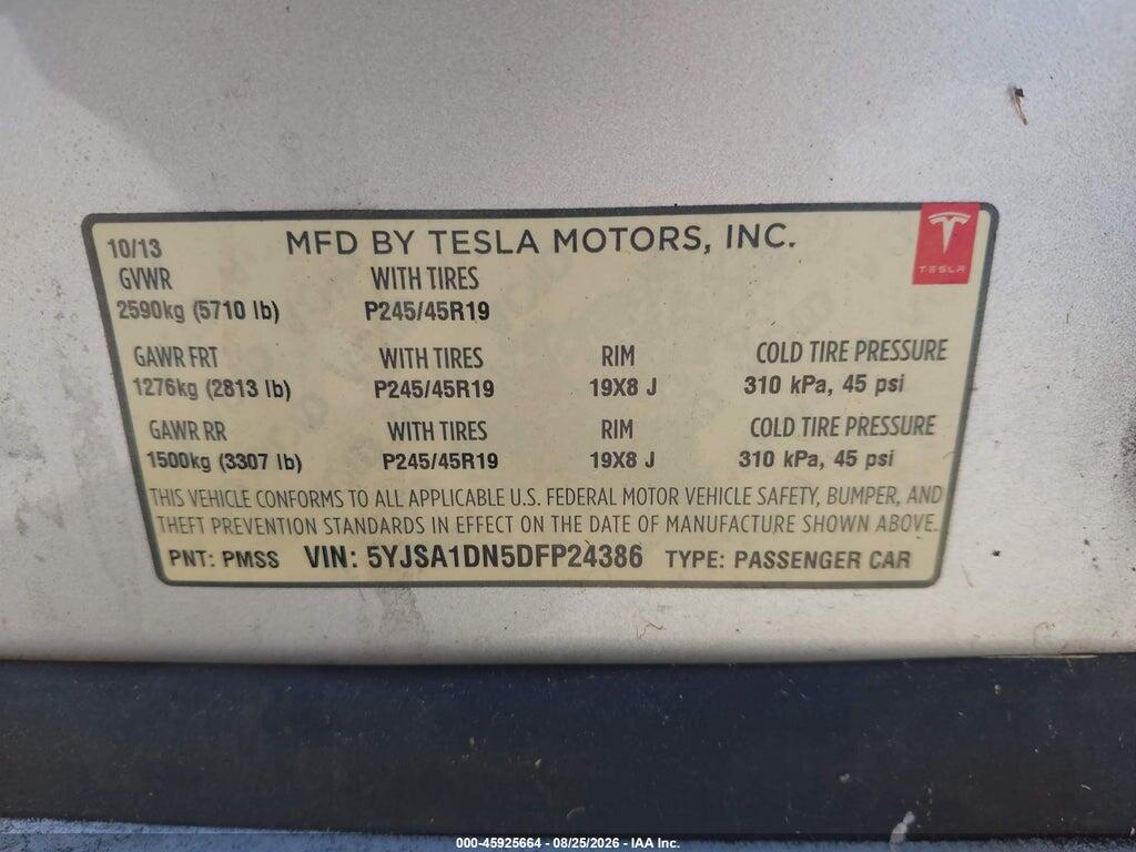 5YJSA1DN5DFP24386 2013 TESLA MODEL S photo no. 9