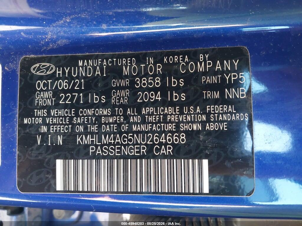 KMHLM4AG5NU264668 2022 HYUNDAI ELANTRA photo no. 9