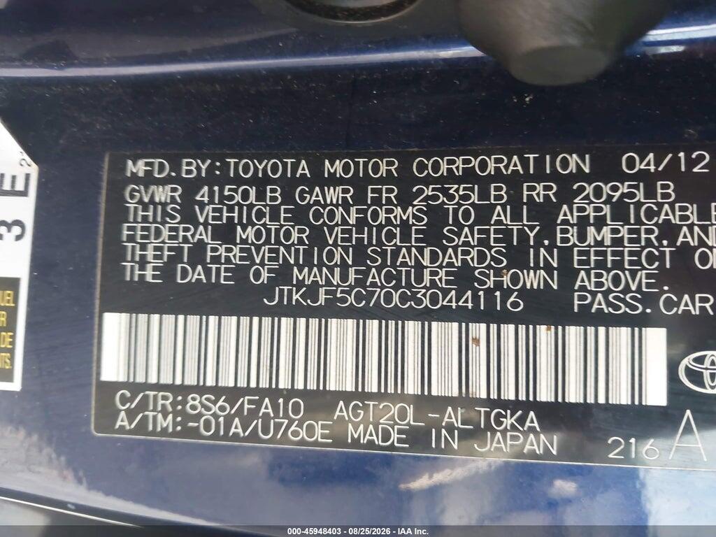 JTKJF5C70C3044116 2012 SCION TC photo no. 9