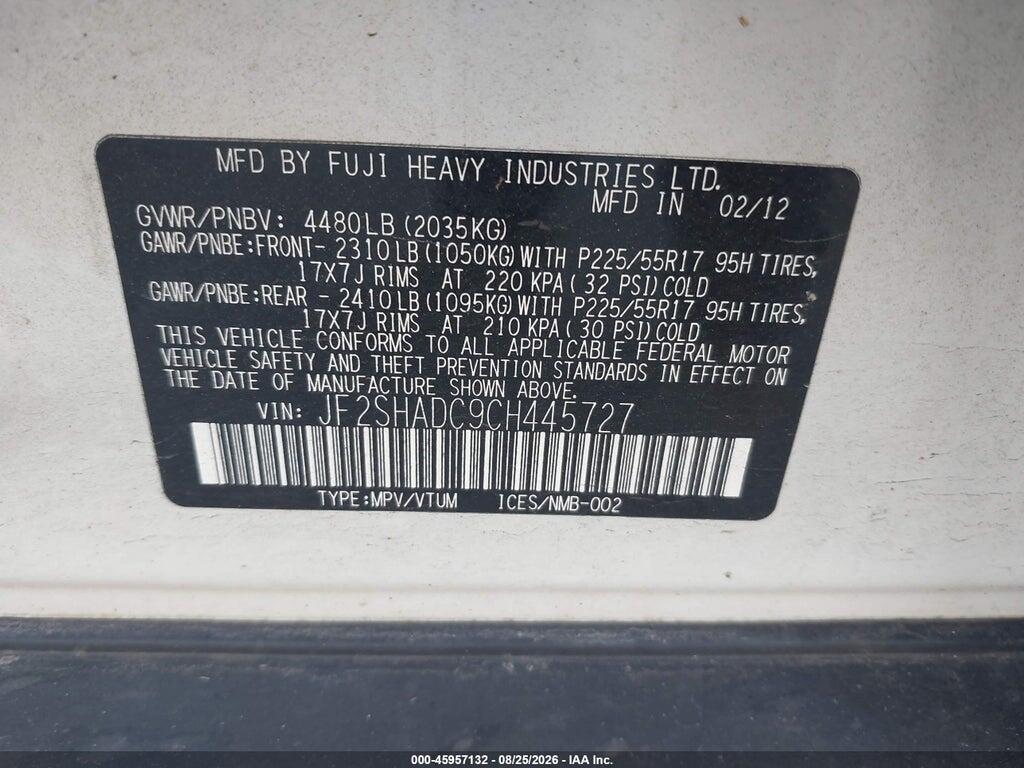 JF2SHADC9CH445727 2012 SUBARU FORESTER photo no. 9