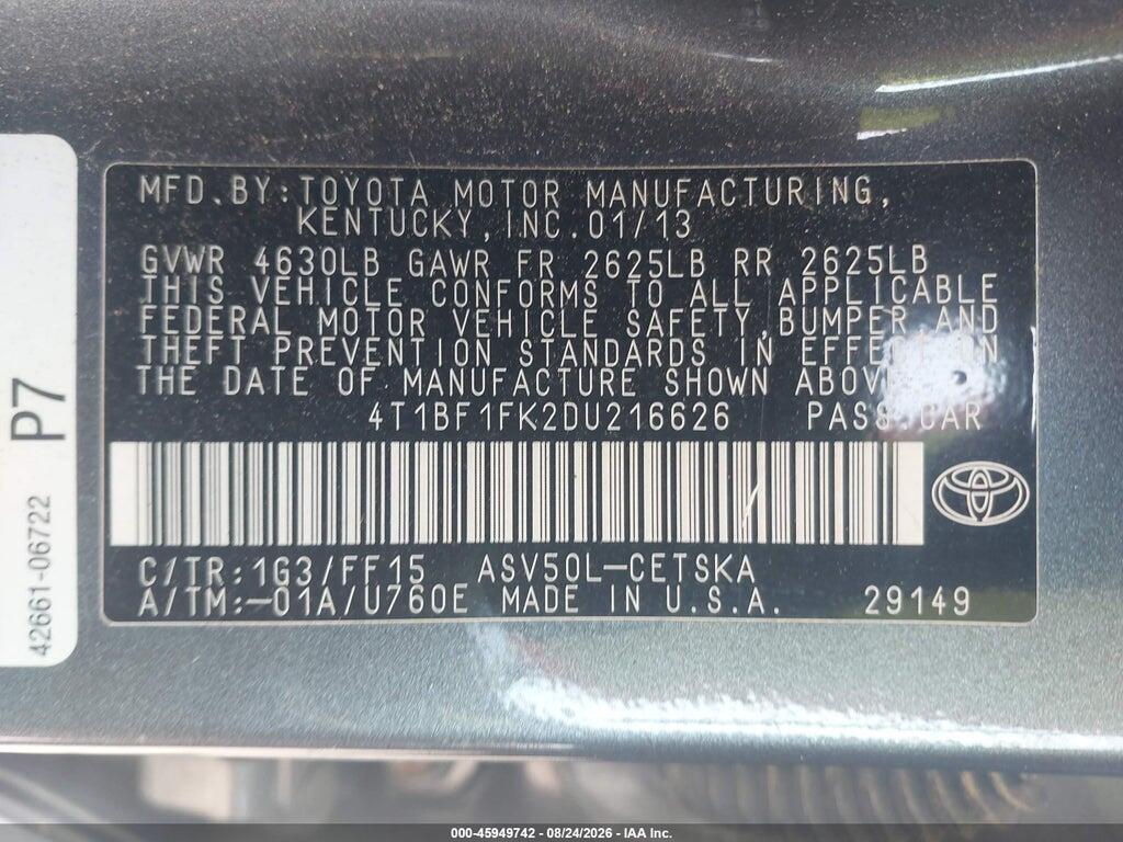 4T1BF1FK2DU216626 2013 TOYOTA CAMRY photo no. 9