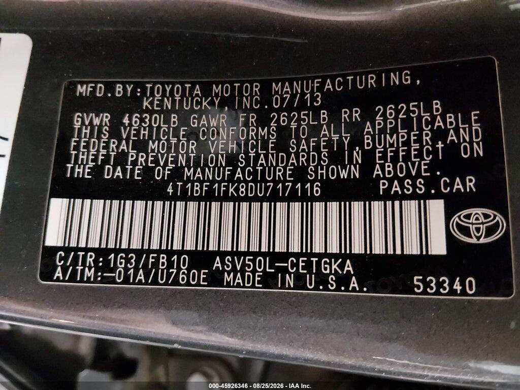 4T1BF1FK8DU717116 2013 TOYOTA CAMRY photo no. 9