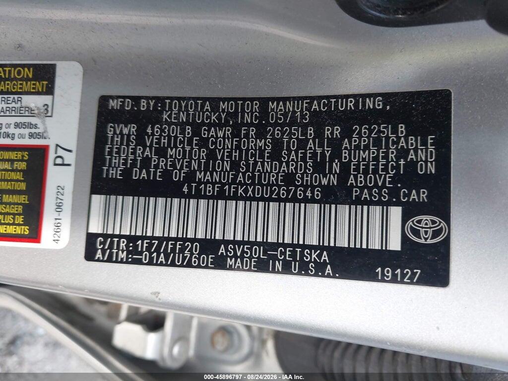 4T1BF1FKXDU267646 2013 TOYOTA CAMRY photo no. 9