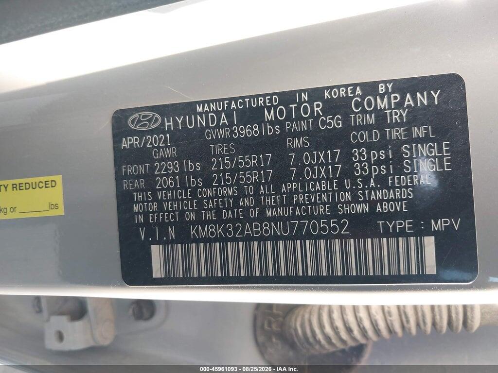 KM8K32AB8NU770552 2022 HYUNDAI KONA photo no. 9