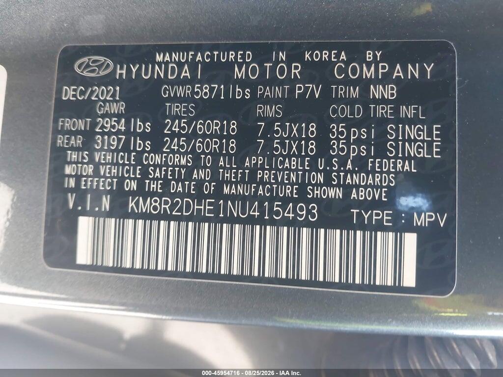 KM8R2DHE1NU415493 2022 HYUNDAI PALISADE photo no. 9