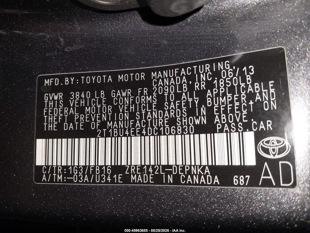 2T1BU4EE4DC106830 2013 TOYOTA COROLLA photo no. 9