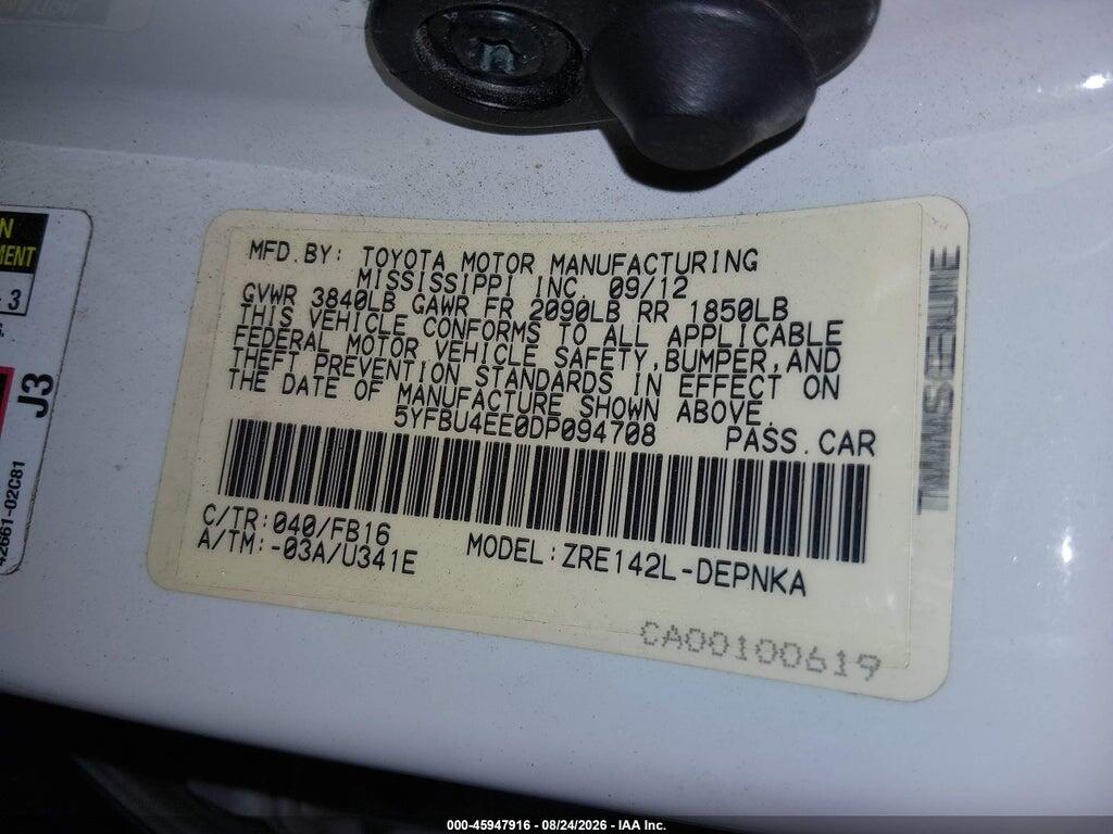 5YFBU4EE0DP094708 2013 TOYOTA COROLLA photo no. 9