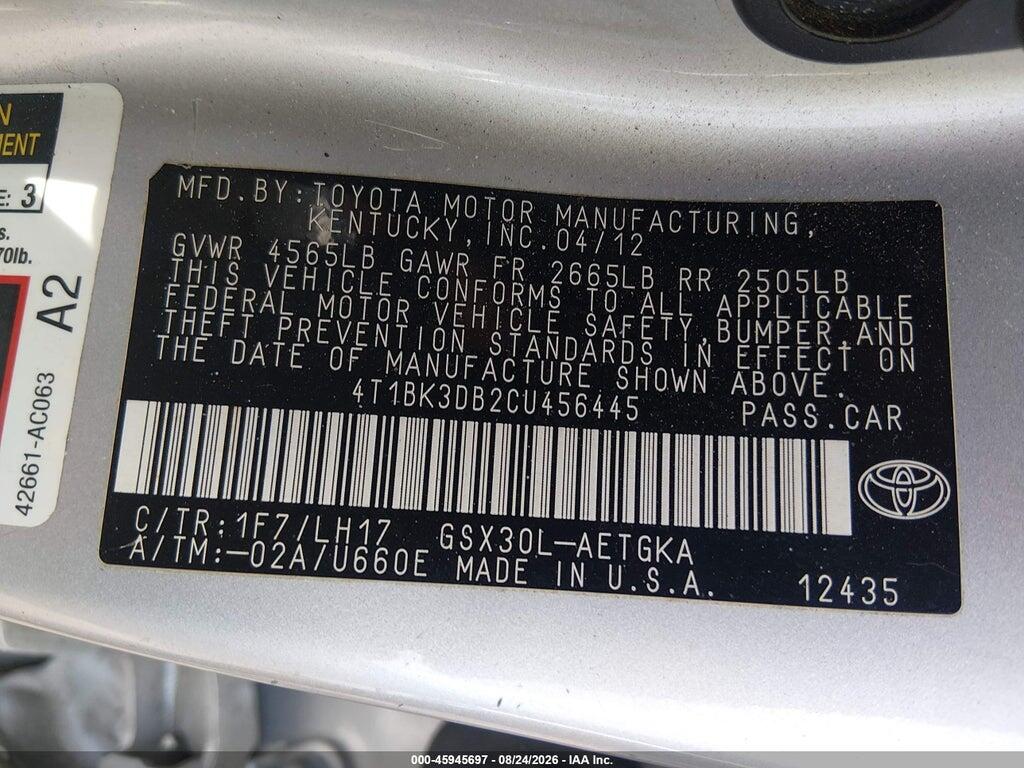 4T1BK3DB2CU456445 2012 TOYOTA AVALON photo no. 9