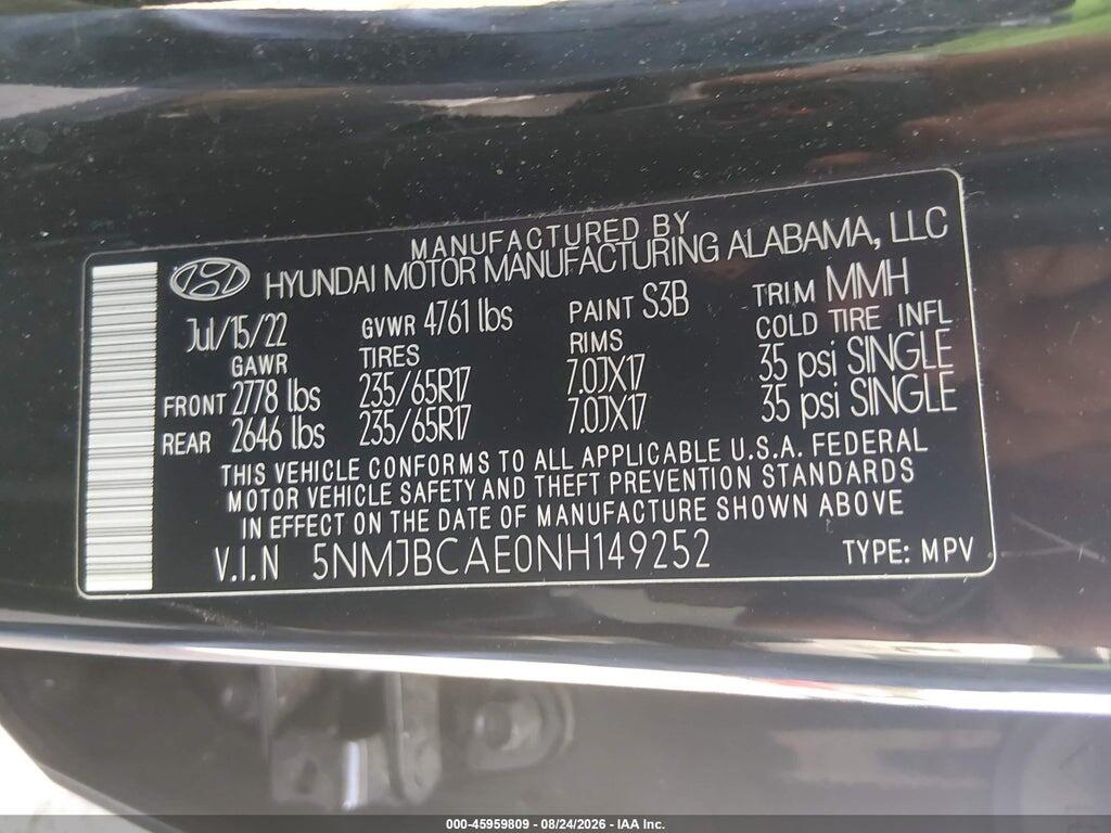 5NMJBCAE0NH149252 2022 HYUNDAI TUCSON photo no. 9