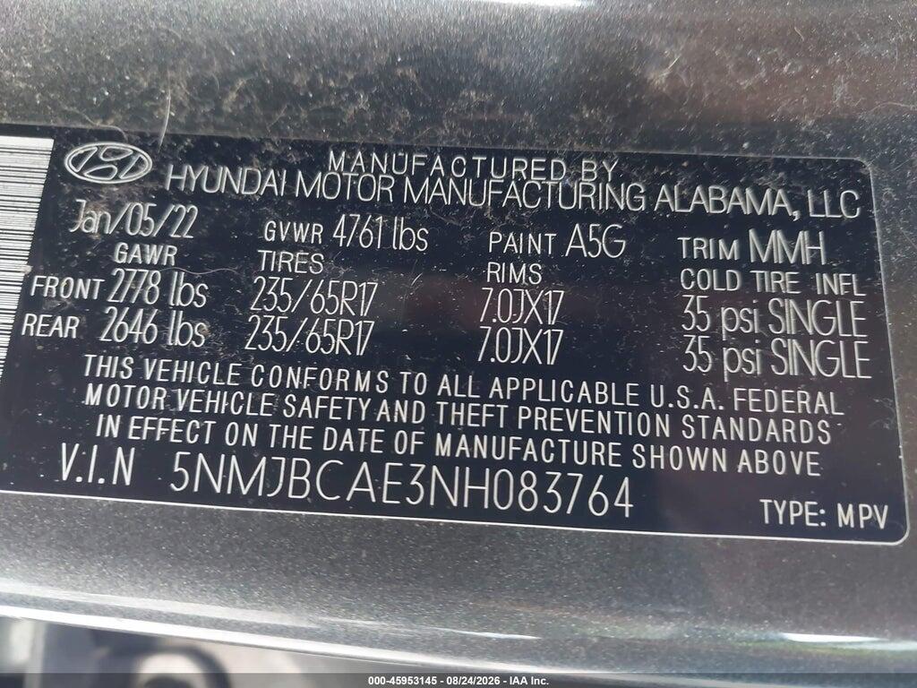 5NMJBCAE3NH083764 2022 HYUNDAI TUCSON photo no. 9