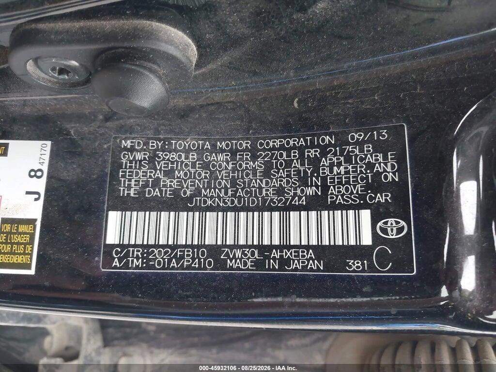JTDKN3DU1D1732744 2013 TOYOTA PRIUS photo no. 9