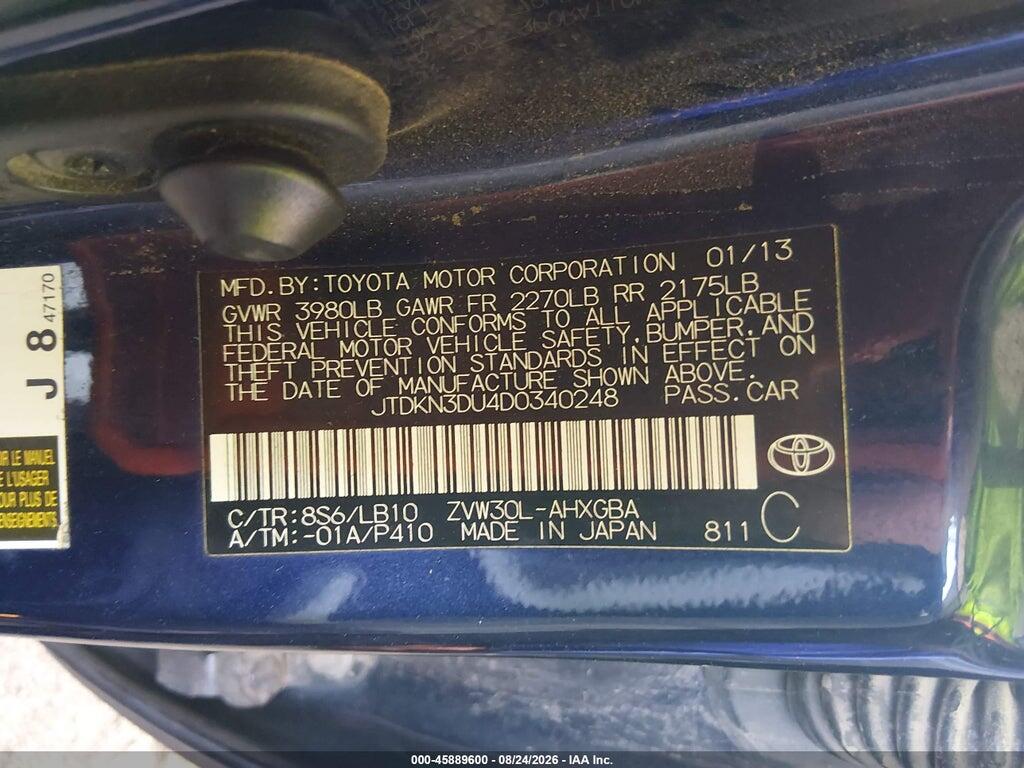 JTDKN3DU4D0340248 2013 TOYOTA PRIUS photo no. 9