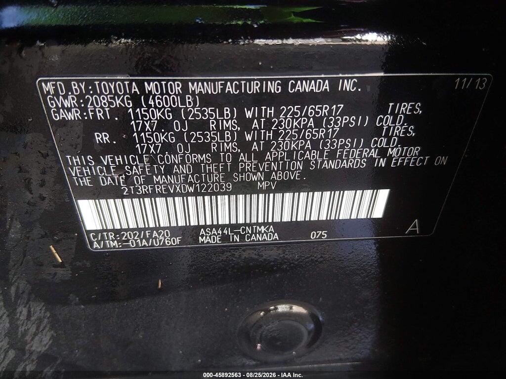 2T3RFREVXDW122039 2013 TOYOTA RAV4 photo no. 9