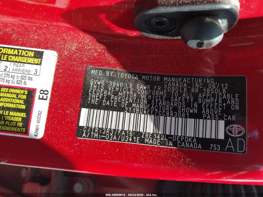 2T1BU4EE7CC883081 2012 TOYOTA COROLLA photo no. 9
