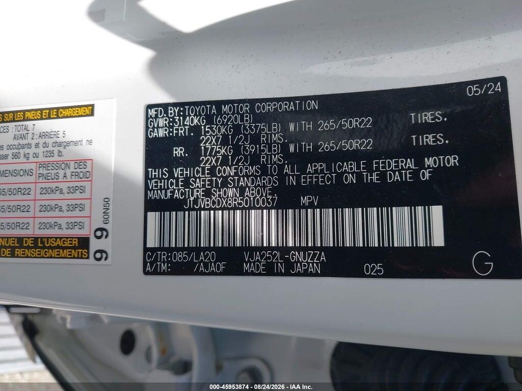 JTJVBCDX8R5010037 2024 LEXUS GX 550 photo no. 9
