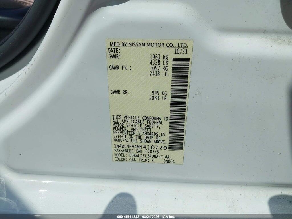 1N4BL4EV4MN410729 2021 NISSAN ALTIMA photo no. 9