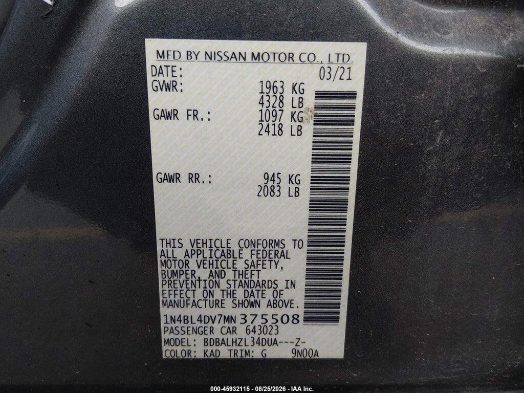1N4BL4DV7MN375508 2021 NISSAN ALTIMA photo no. 9