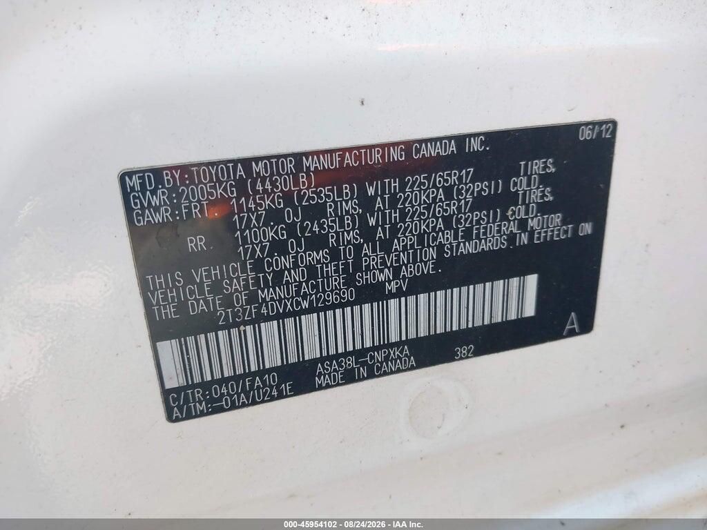 2T3ZF4DVXCW129690 2012 TOYOTA RAV4 photo no. 9