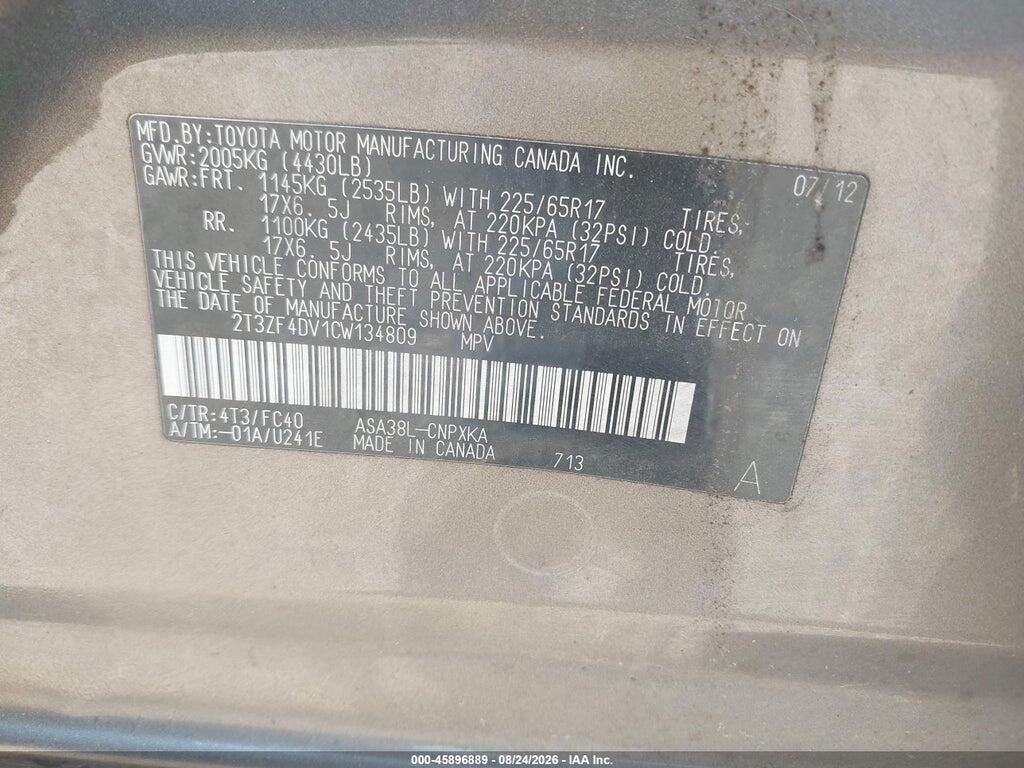 2T3ZF4DV1CW134809 2012 TOYOTA RAV4 photo no. 9