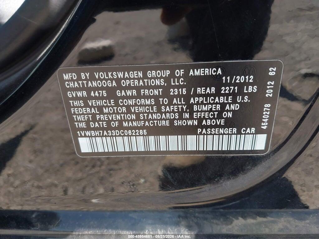 1VWBH7A33DC062285 2013 VOLKSWAGEN PASSAT photo no. 9