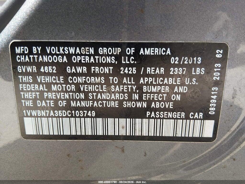 1VWBN7A35DC103749 2013 VOLKSWAGEN PASSAT photo no. 9