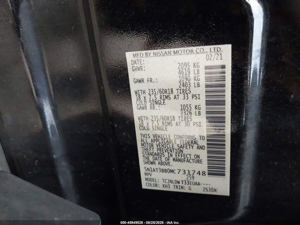 5N1AT3BB0MC731748 2021 NISSAN ROGUE photo no. 9