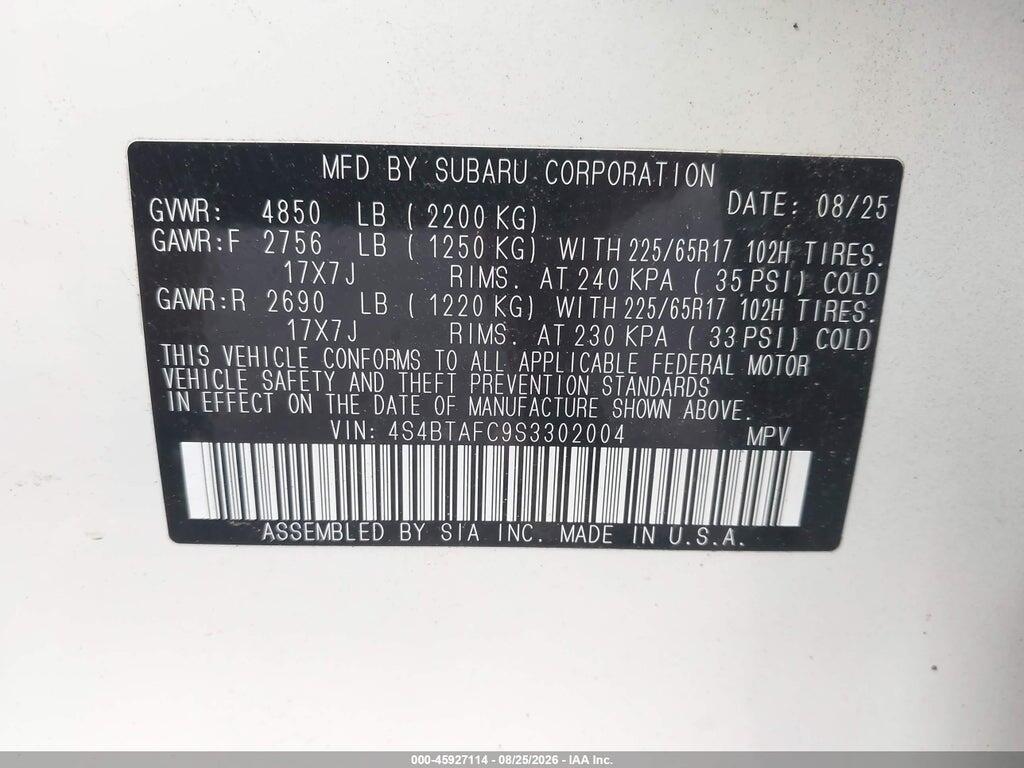 4S4BTAFC9S3302004 2025 SUBARU OUTBACK photo no. 9