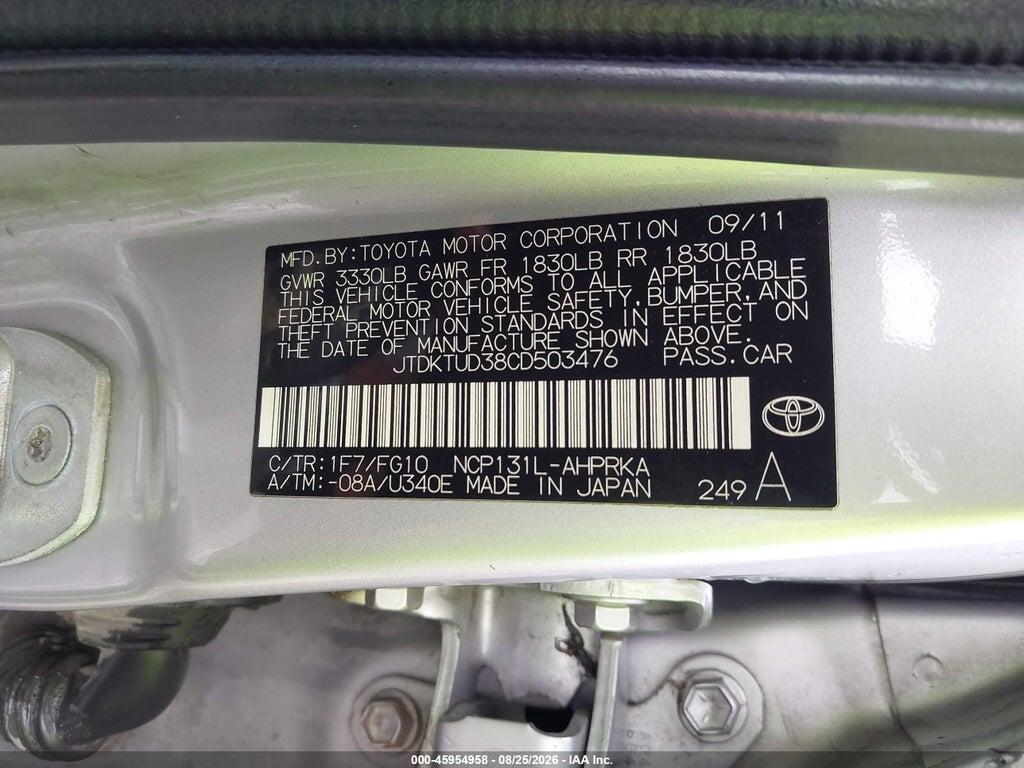 JTDKTUD38CD503476 2012 TOYOTA YARIS photo no. 9