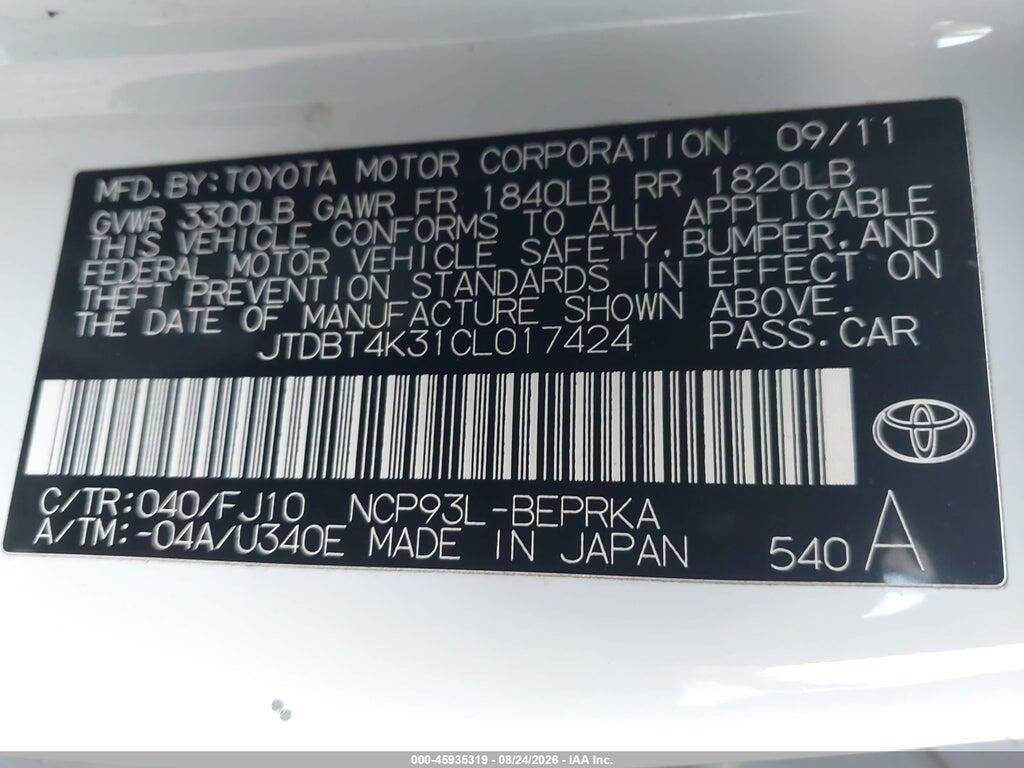 JTDBT4K31CL017424 2012 TOYOTA YARIS photo no. 9