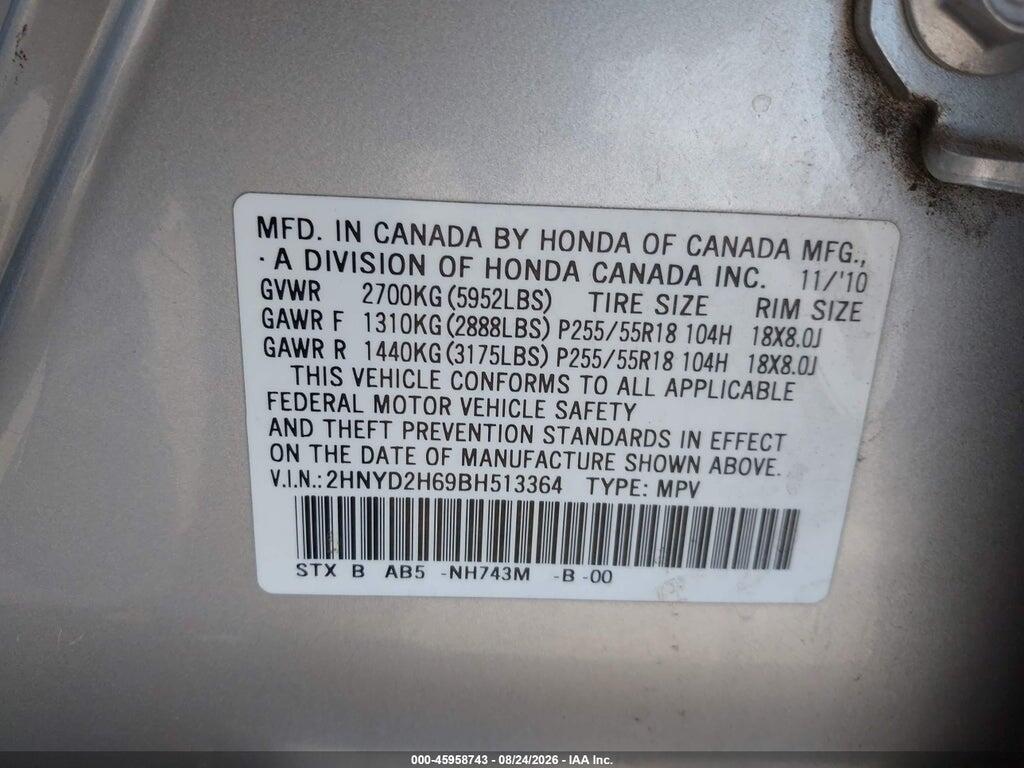 2HNYD2H69BH513364 2011 ACURA MDX photo no. 9