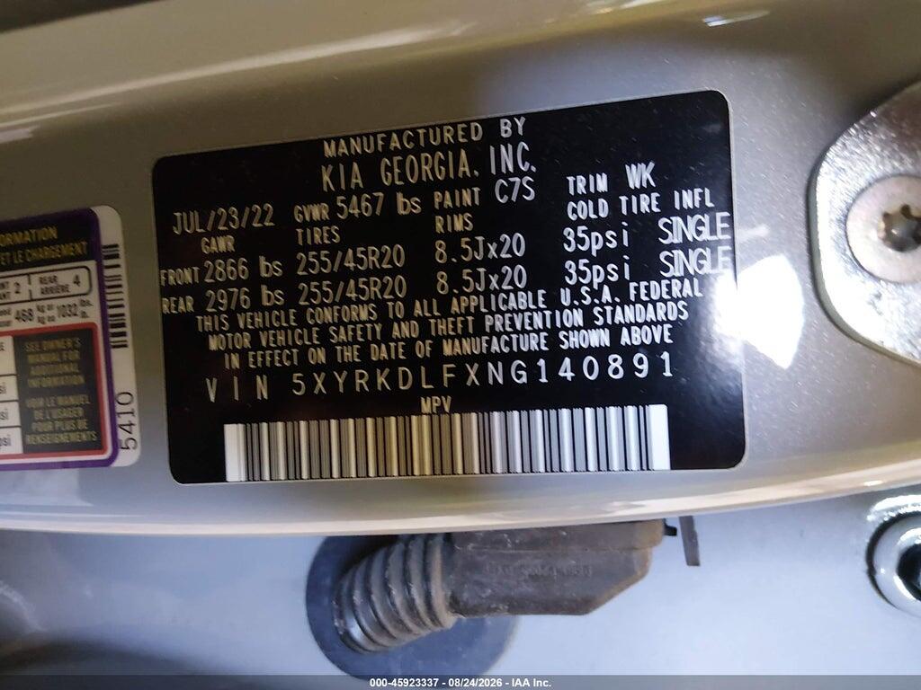 5XYRKDLFXNG140891 2022 KIA SORENTO photo no. 9