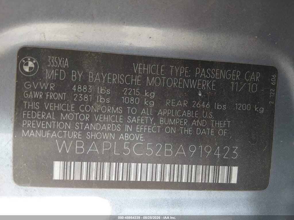 WBAPL5C52BA919423 2011 BMW 335I photo no. 9