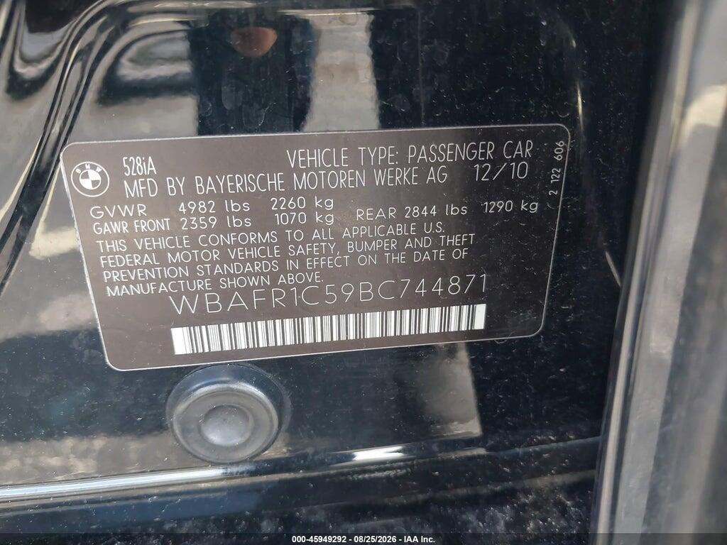 WBAFR1C59BC744871 2011 BMW 528I photo no. 9