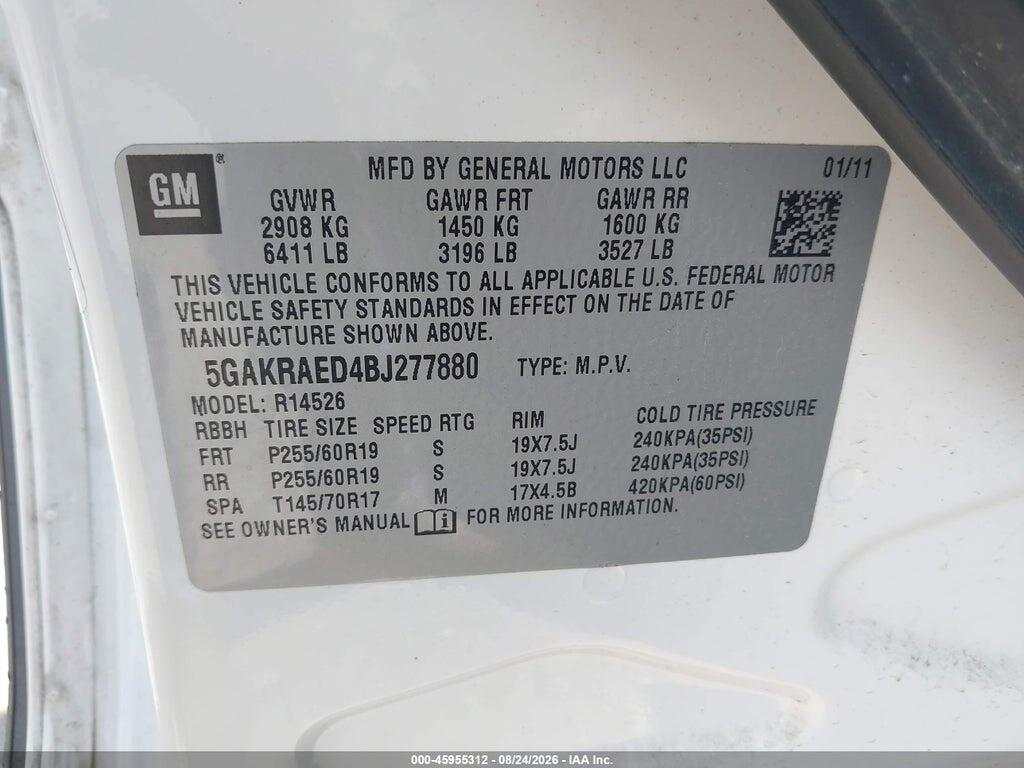5GAKRAED4BJ277880 2011 BUICK ENCLAVE photo no. 9