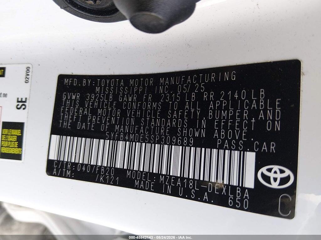 5YFB4MDE5SP309689 2025 TOYOTA COROLLA photo no. 9