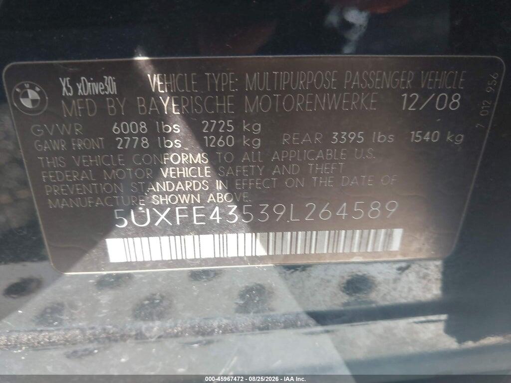 5UXFE43539L264589 2009 BMW X5 photo no. 9