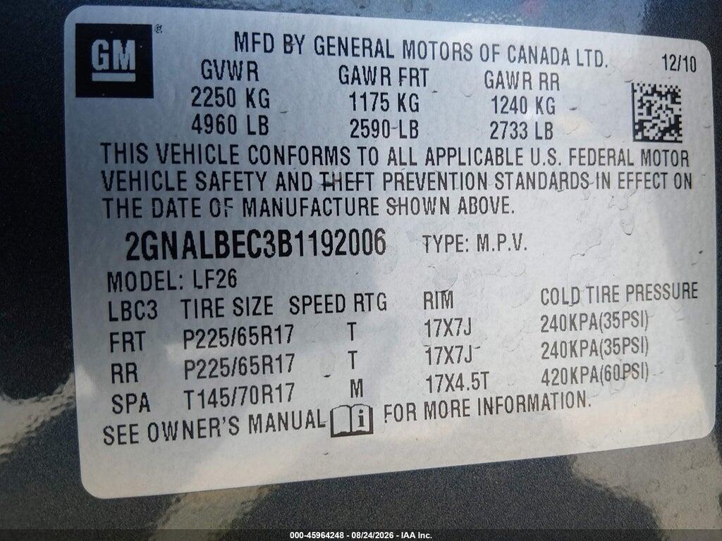 2GNALBEC3B1192006 2011 CHEVROLET EQUINOX photo no. 9