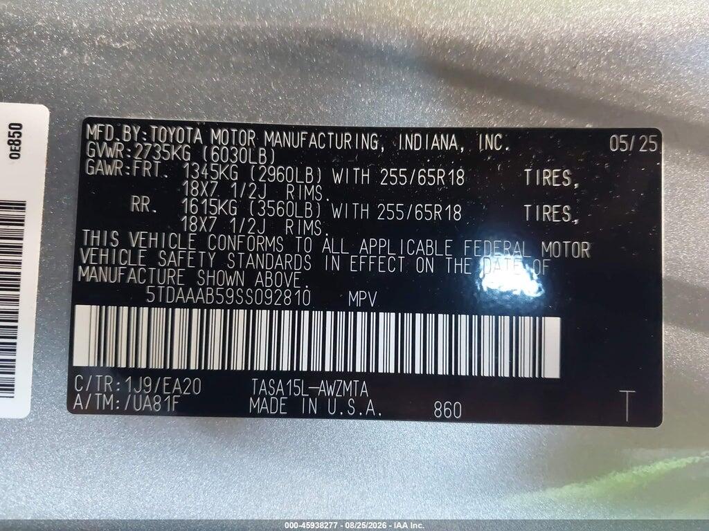 5TDAAAB59SS092810 2025 TOYOTA GRAND HIGHLANDER photo no. 9
