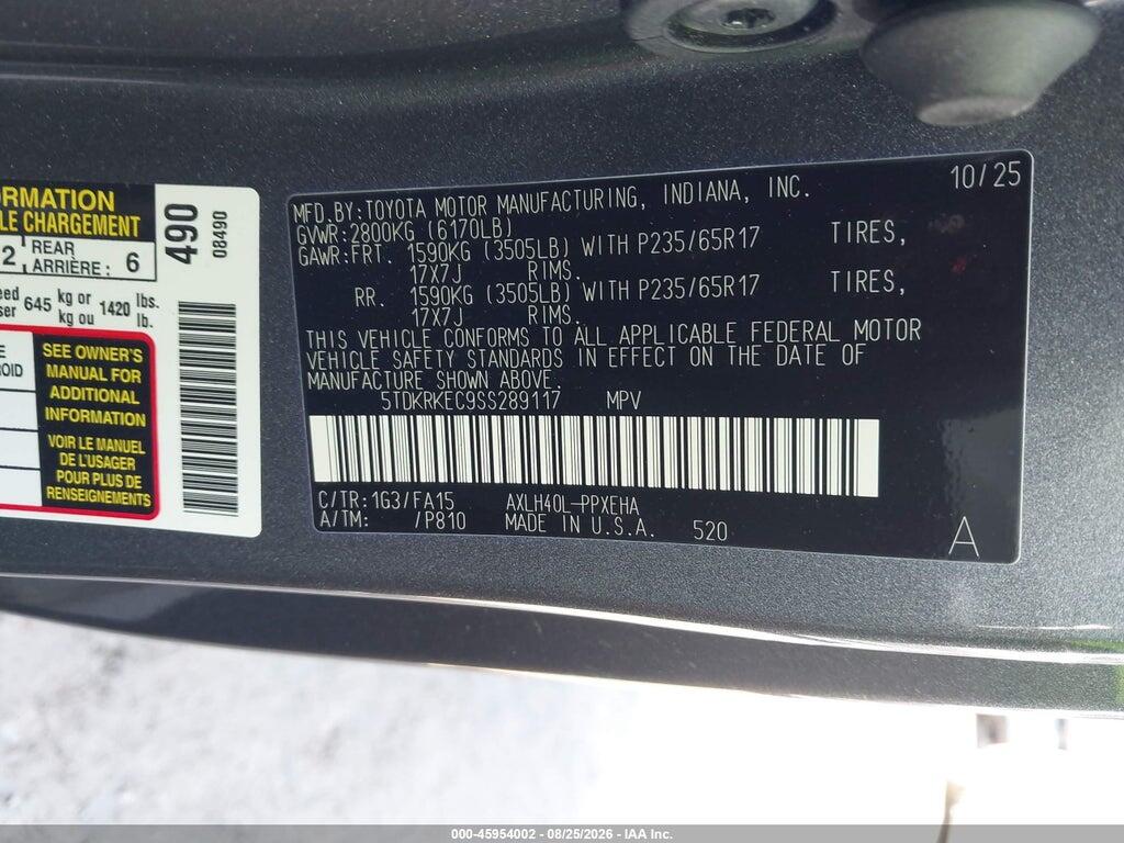 5TDKRKEC9SS289117 2025 TOYOTA SIENNA photo no. 9
